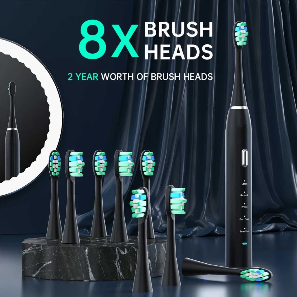 Pink Sonic Rechargeable Electric Toothbrush with 8 Heads &