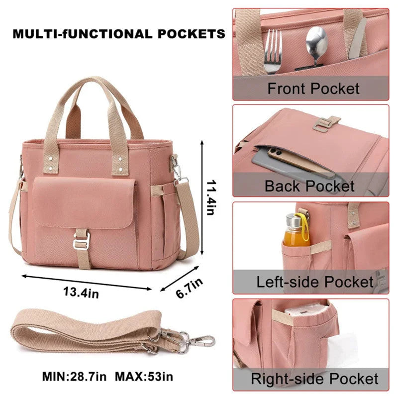Pink Spacious Insulated Lunch Bag - Wide Open Design