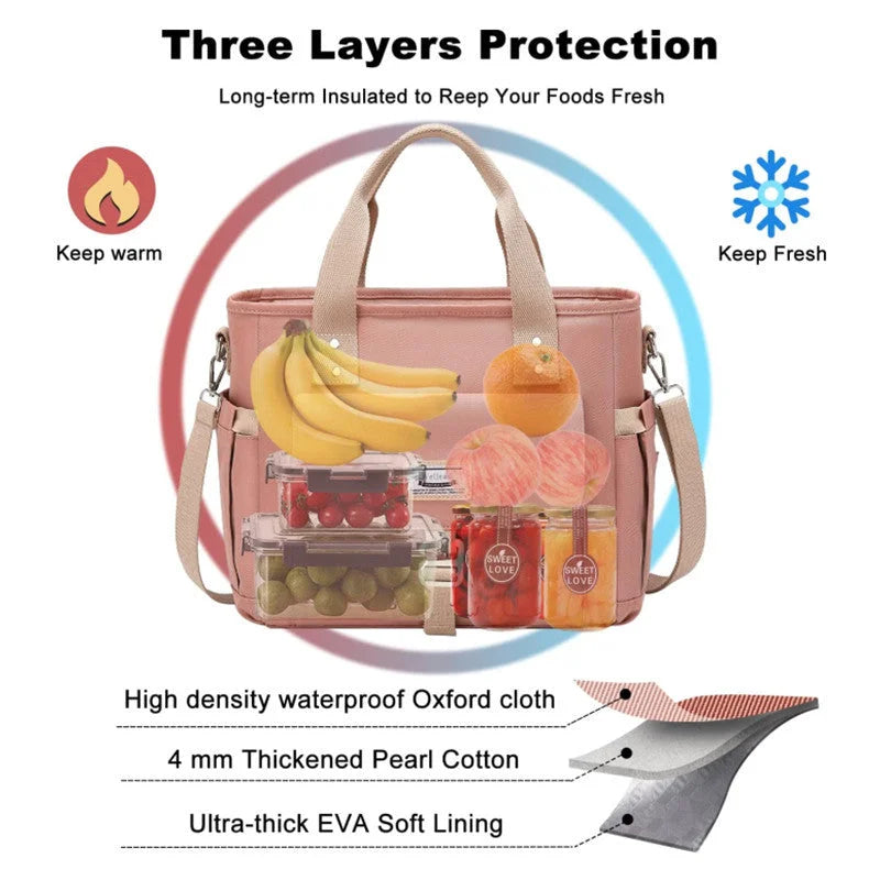 Pink Spacious Insulated Lunch Bag - Wide Open Design