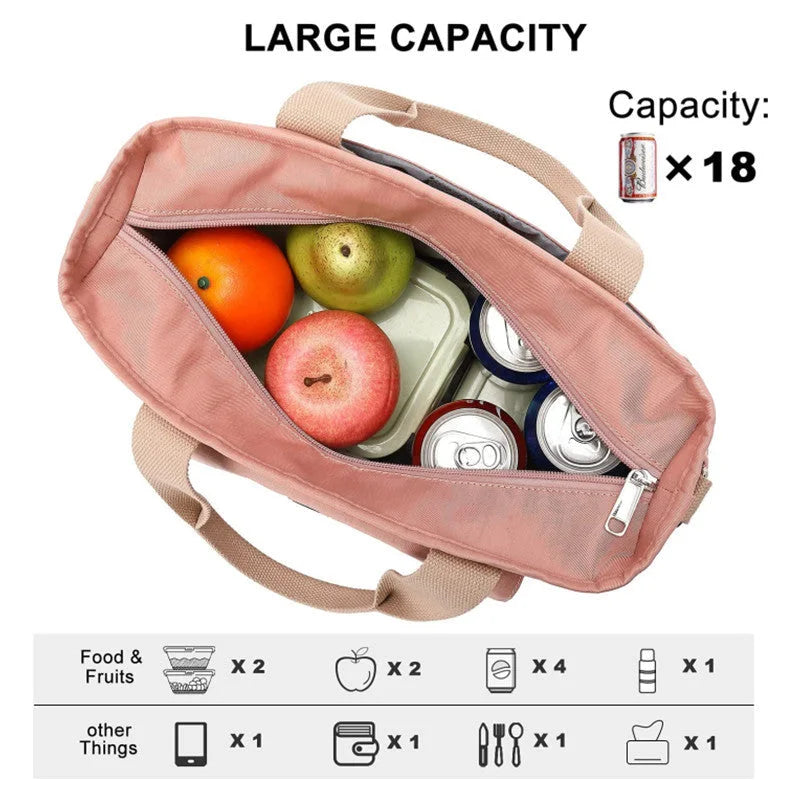 Pink Spacious Insulated Lunch Bag - Wide Open Design