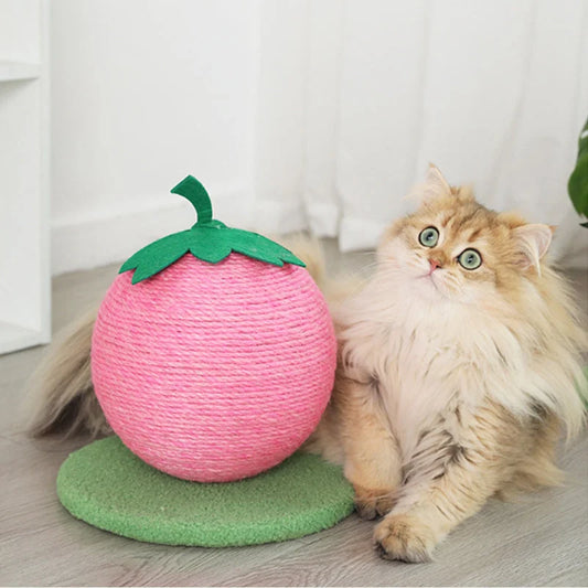 Pink Strawberry And Green Base Fun Fruit Shaped Sisal Cat