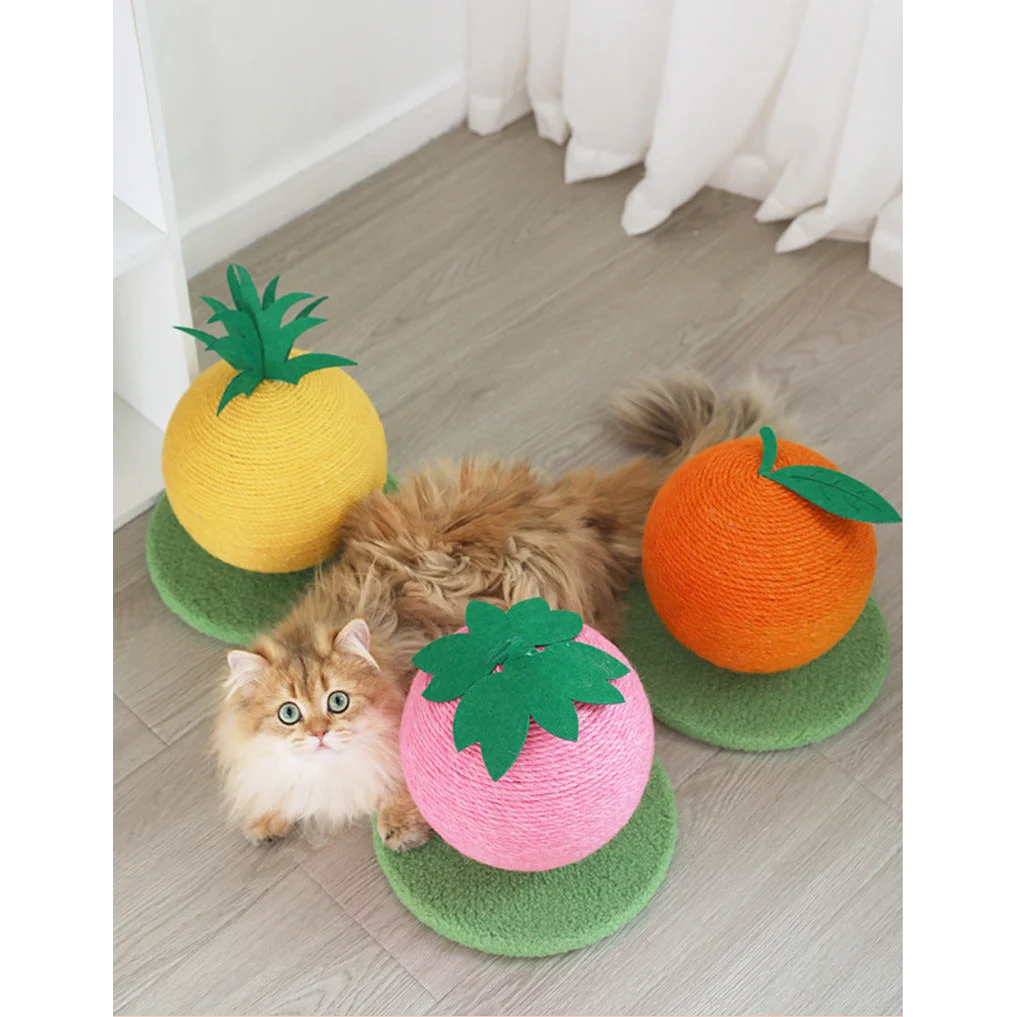 Pink Strawberry And Green Base Fun Fruit Shaped Sisal Cat