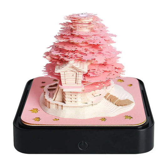 Pink Tree House 3D Paper Sculpture Night Light with Notepad
