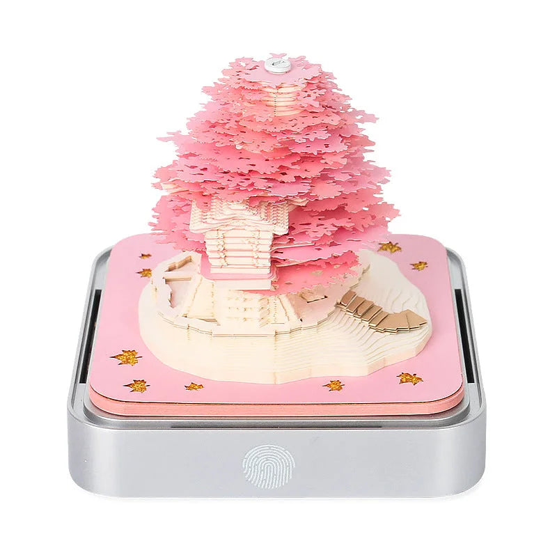 Pink Tree House 3D Paper Sculpture Night Light with Notepad