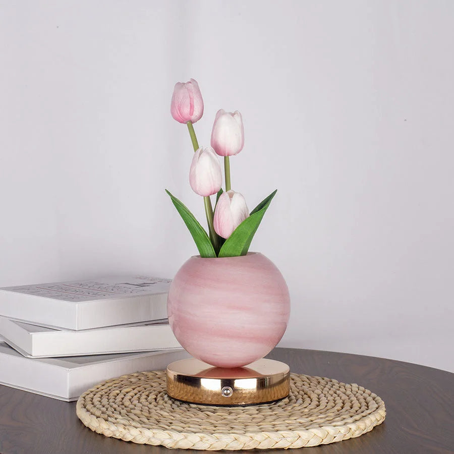 Pink Tulip Night Light - Floral Table Lamp for Bedroom