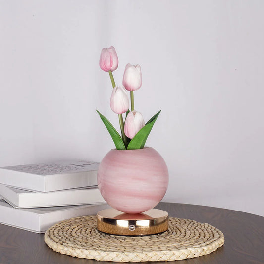 Pink Tulip Night Light - Floral Table Lamp for Bedroom