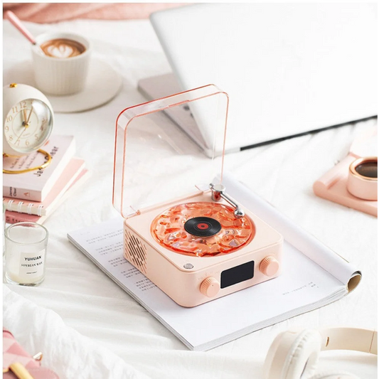 Pink Waves Retro Bluetooth Speaker Clock with Ambient Light