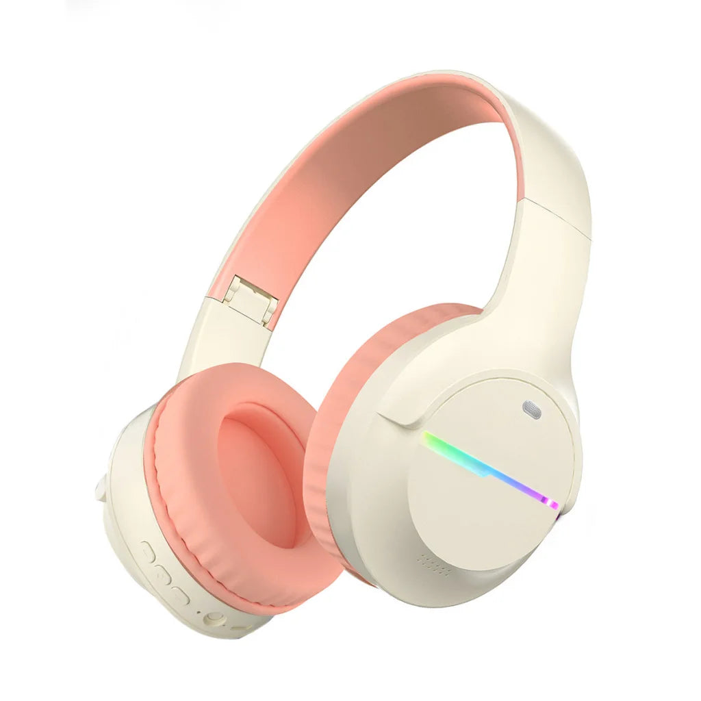 Pink Wireless Gaming Headphones with Lights - Foldable