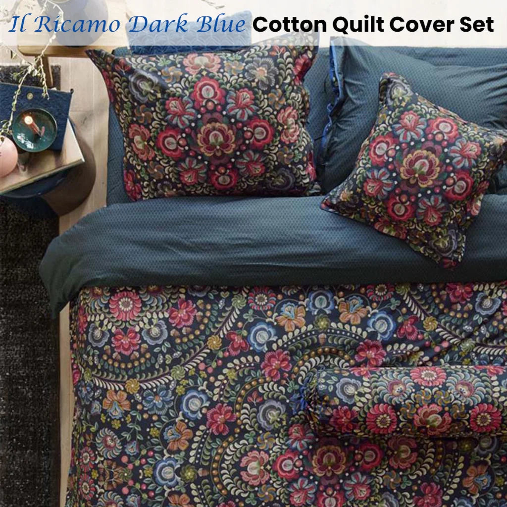 PIP Studio Il Ricamo Dark Blue Cotton Quilt Cover Set
