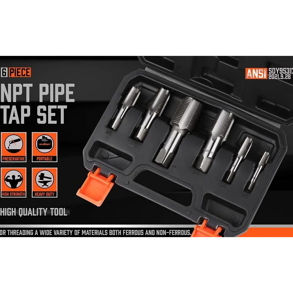 Pipe Tap Set HORUSDY 6Pc NPT Thread Screw Tool 1/8’’ to 1’’