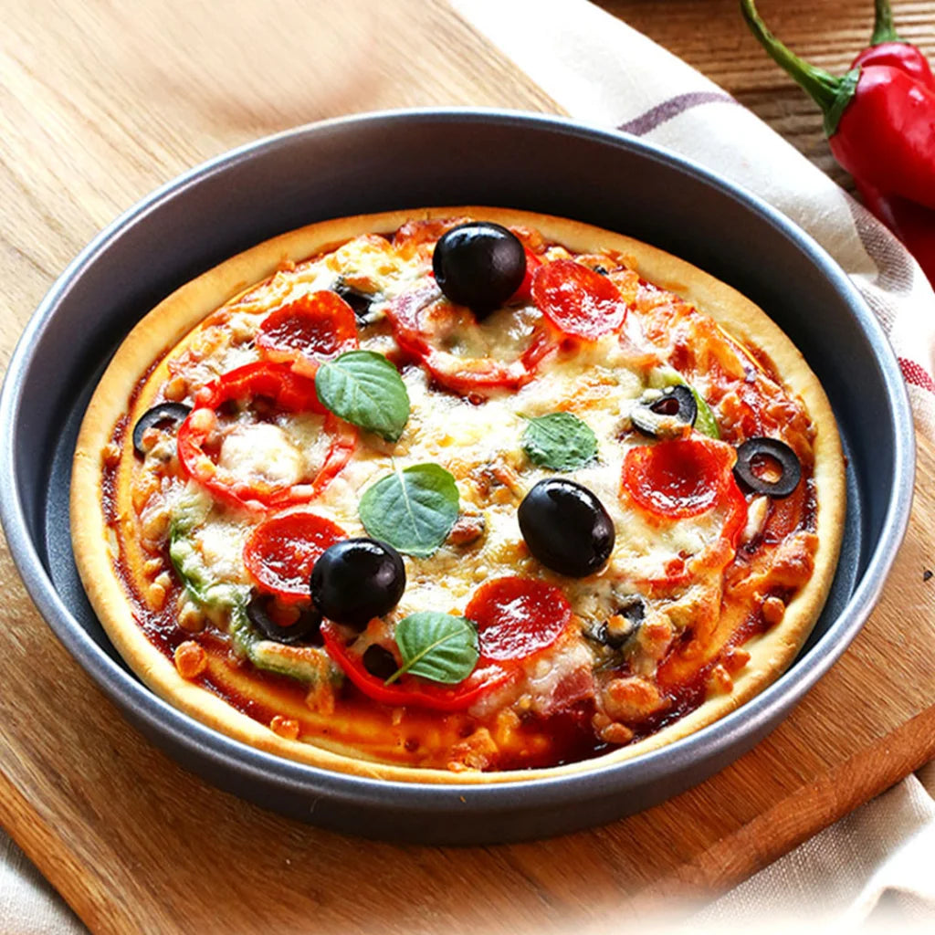 Pizza Tray Set Premium 2X 8-Inch Round Black Steel Non-Stick Oven Baking Plate Pan