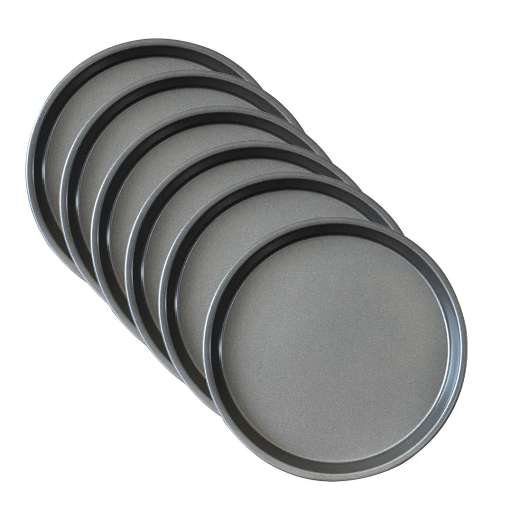 Pizza Tray Set Premium 6X 7-Inch Round Black Steel Non-Stick Oven Baking Plate Pan