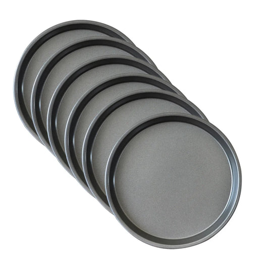 Pizza Tray Set Premium 6X 9-Inch Round Black Steel Non-Stick Oven Baking Plate Pan