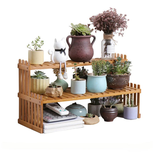 Plant Stand 2 Tier Bamboo Shelves Flower Pot Rack Garden