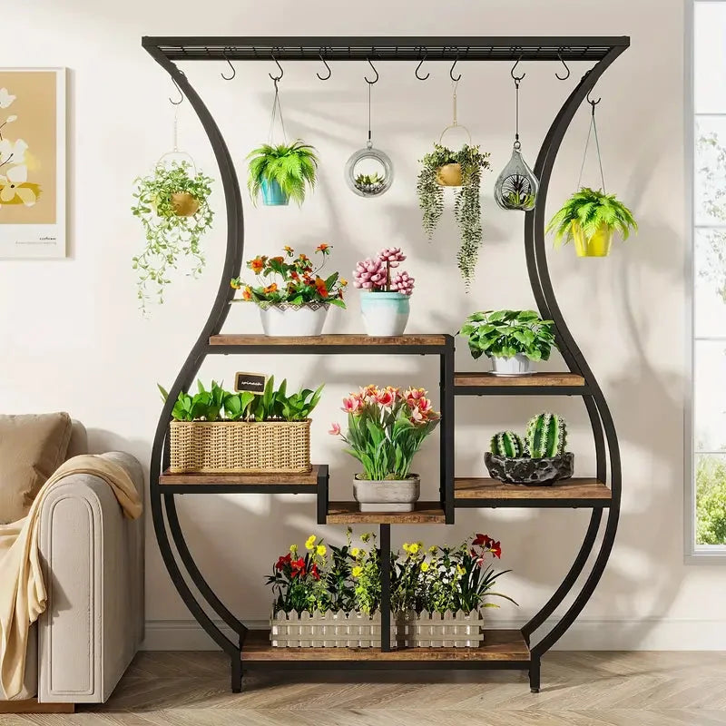 Plant Stand 6-Tier with Vase Shape Ladder Design - Rustic