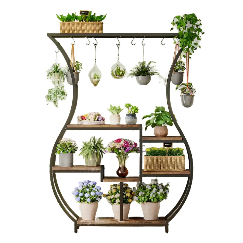 Plant Stand 6-Tier with Vase Shape Ladder Design - Rustic