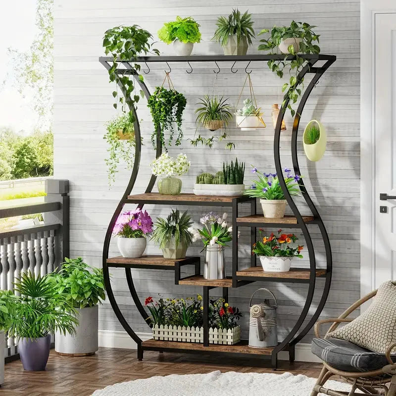 Plant Stand 6-Tier with Vase Shape Ladder Design - Rustic