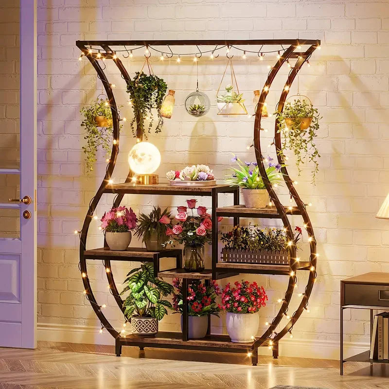 Plant Stand 6-Tier with Vase Shape Ladder Design - Rustic