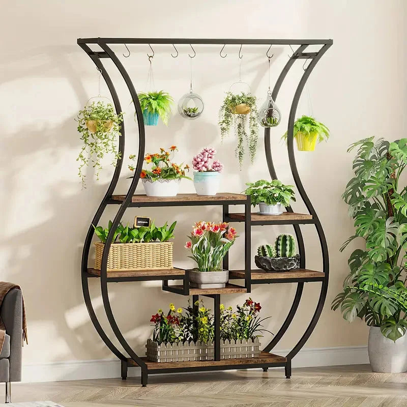 Plant Stand 6-Tier with Vase Shape Ladder Design - Rustic