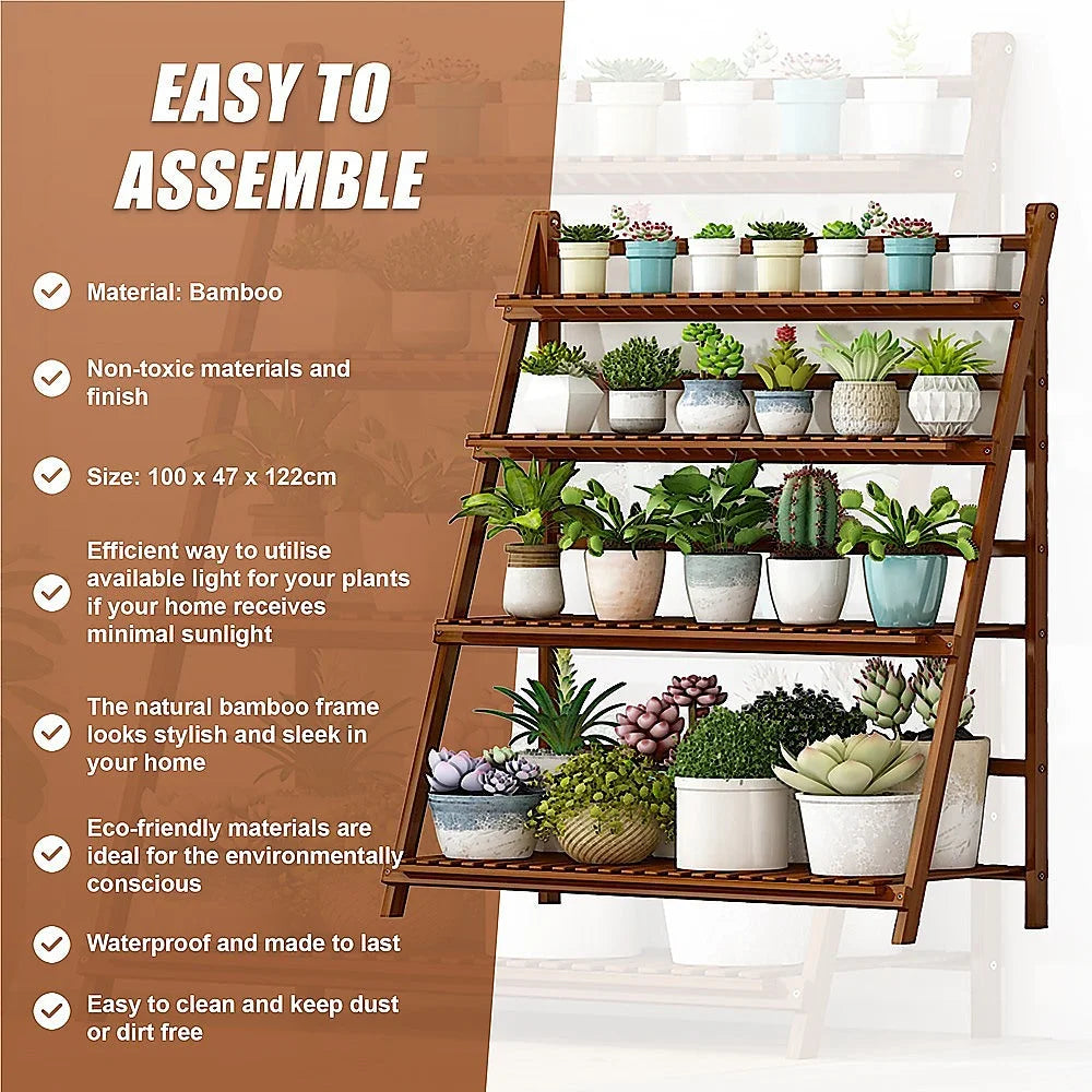 Plant Stand Outdoor Indoor Garden Shelf - Wood Bamboo
