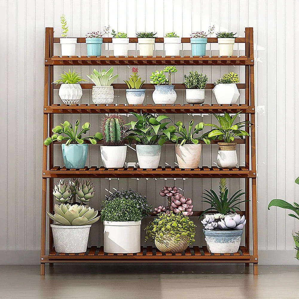 Plant Stand Outdoor Indoor Garden Shelf - Wood Bamboo