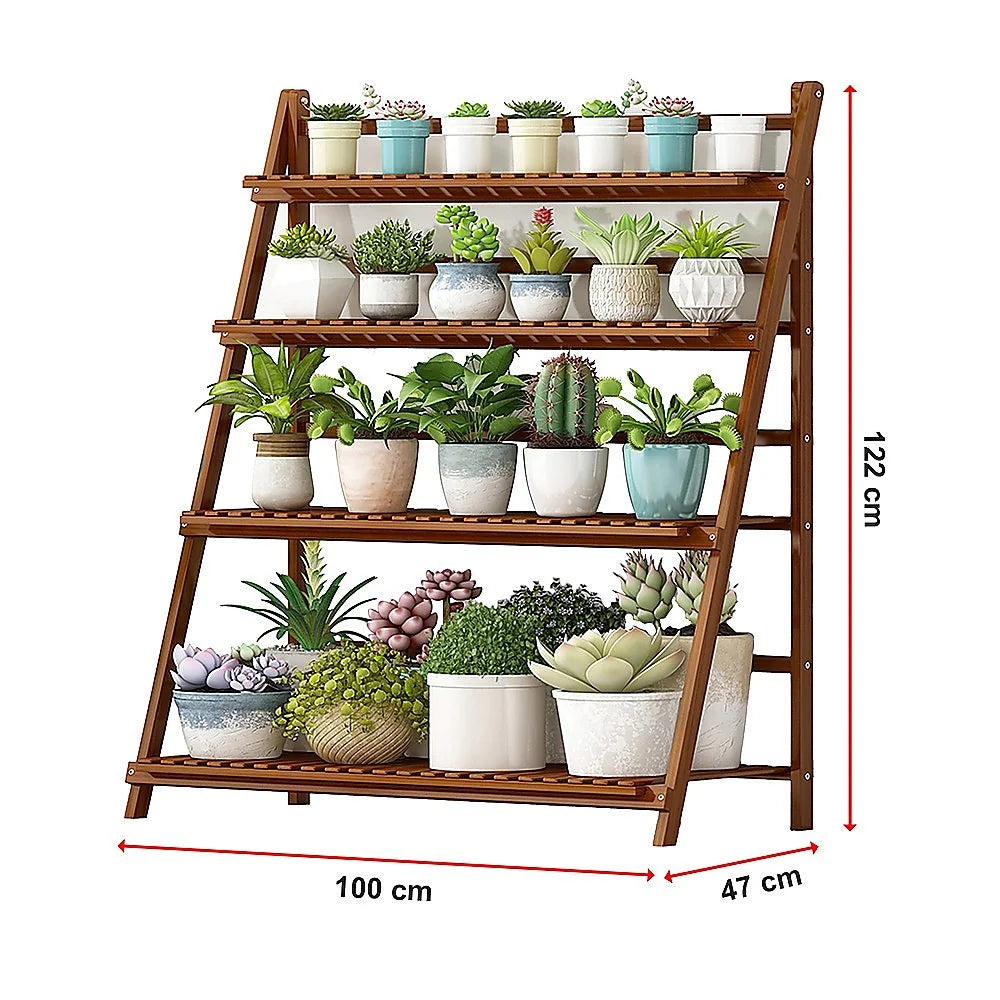 Plant Stand Outdoor Indoor Garden Shelf - Wood Bamboo