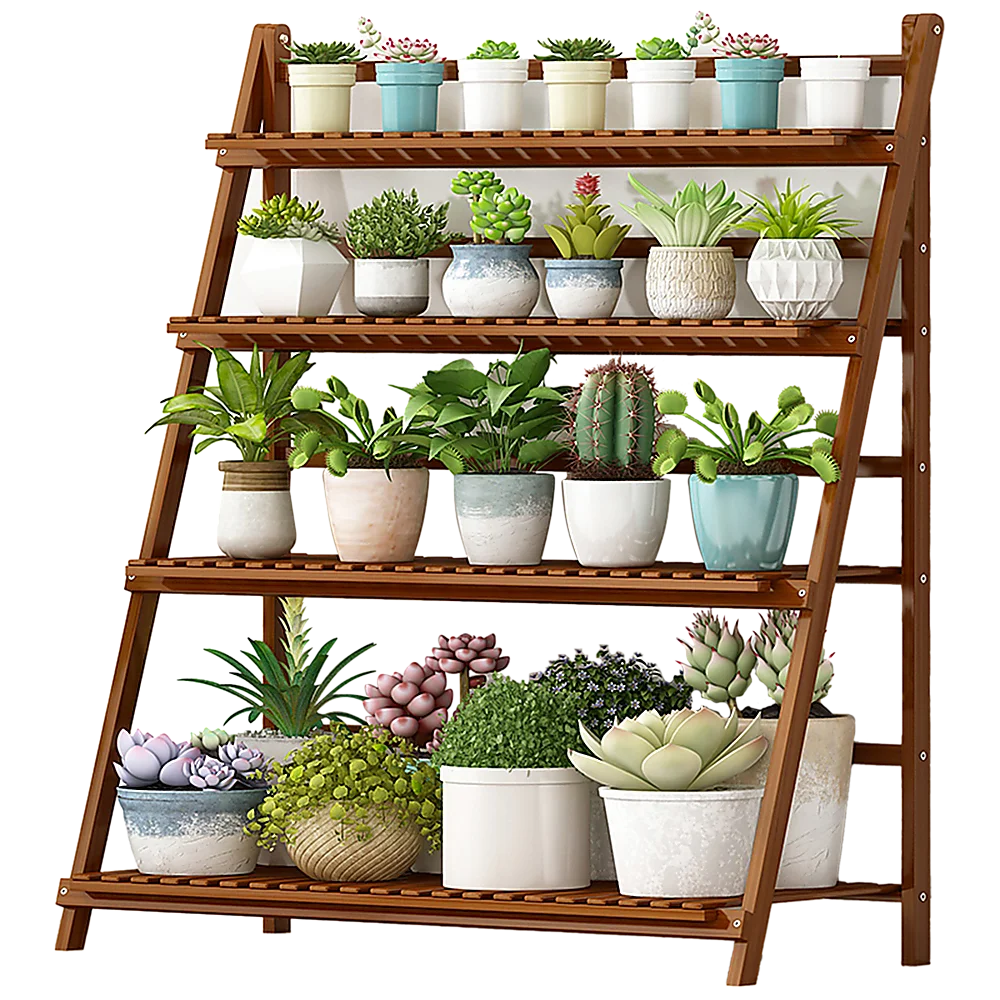 Plant Stand Outdoor Indoor Garden Shelf - Wood Bamboo