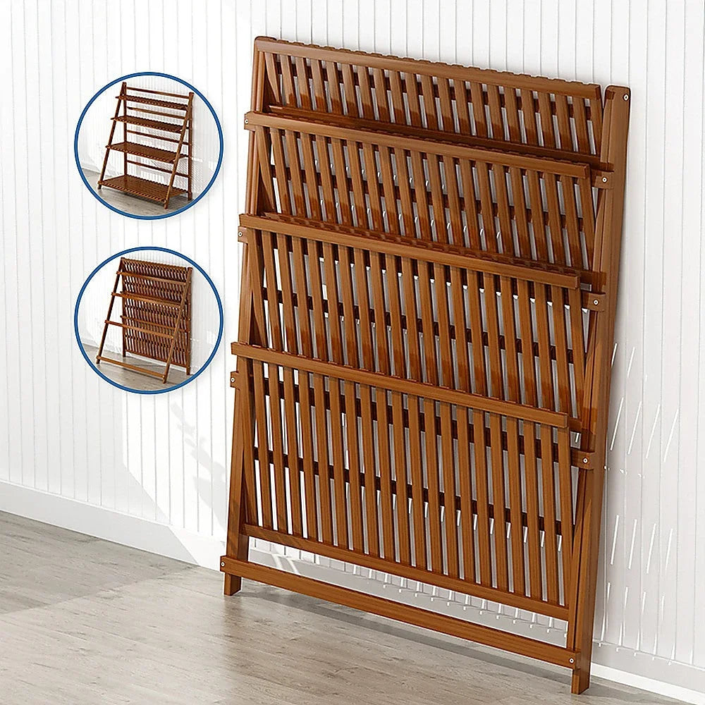 Plant Stand Outdoor Indoor Garden Shelf - Wood Bamboo