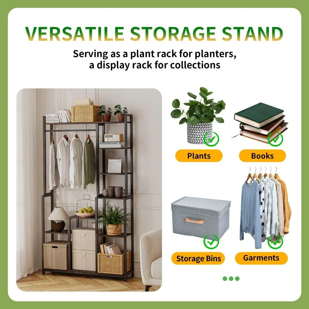 Plant Stand Shelf Rack with Hanging Rod Indoor Outdoor