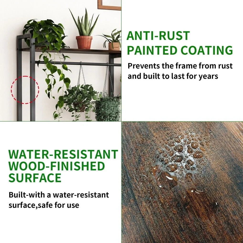 Plant Stand Shelf Rack with Hanging Rod Indoor Outdoor