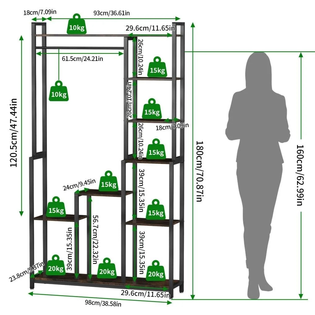 Plant Stand Shelf Rack with Hanging Rod Indoor Outdoor