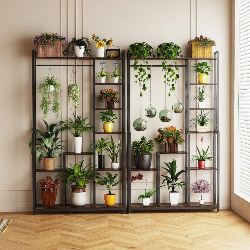Plant Stand Shelf Rack with Hanging Rod Indoor Outdoor