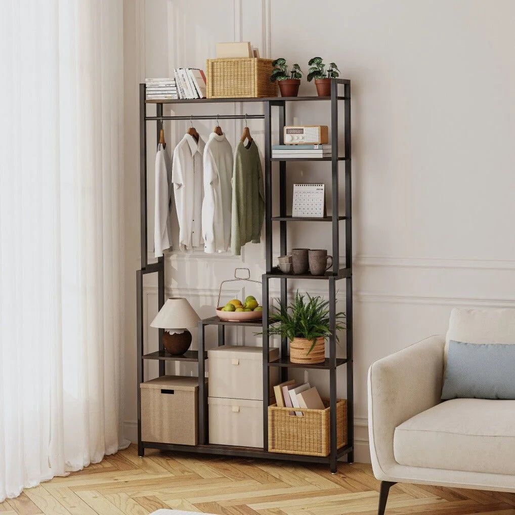 Plant Stand Shelf Rack with Hanging Rod Indoor Outdoor