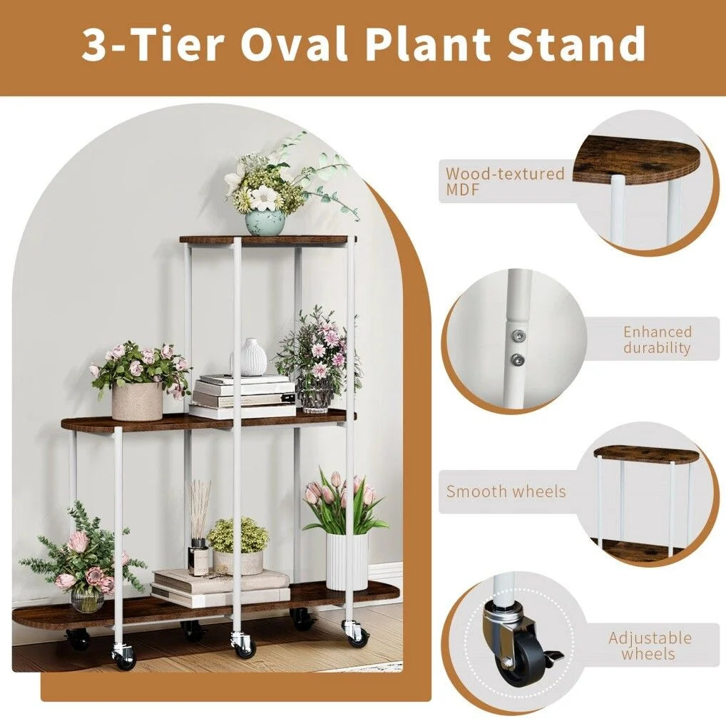 Plant Stand with Wheels Indoor Outdoor Flower Rack Display