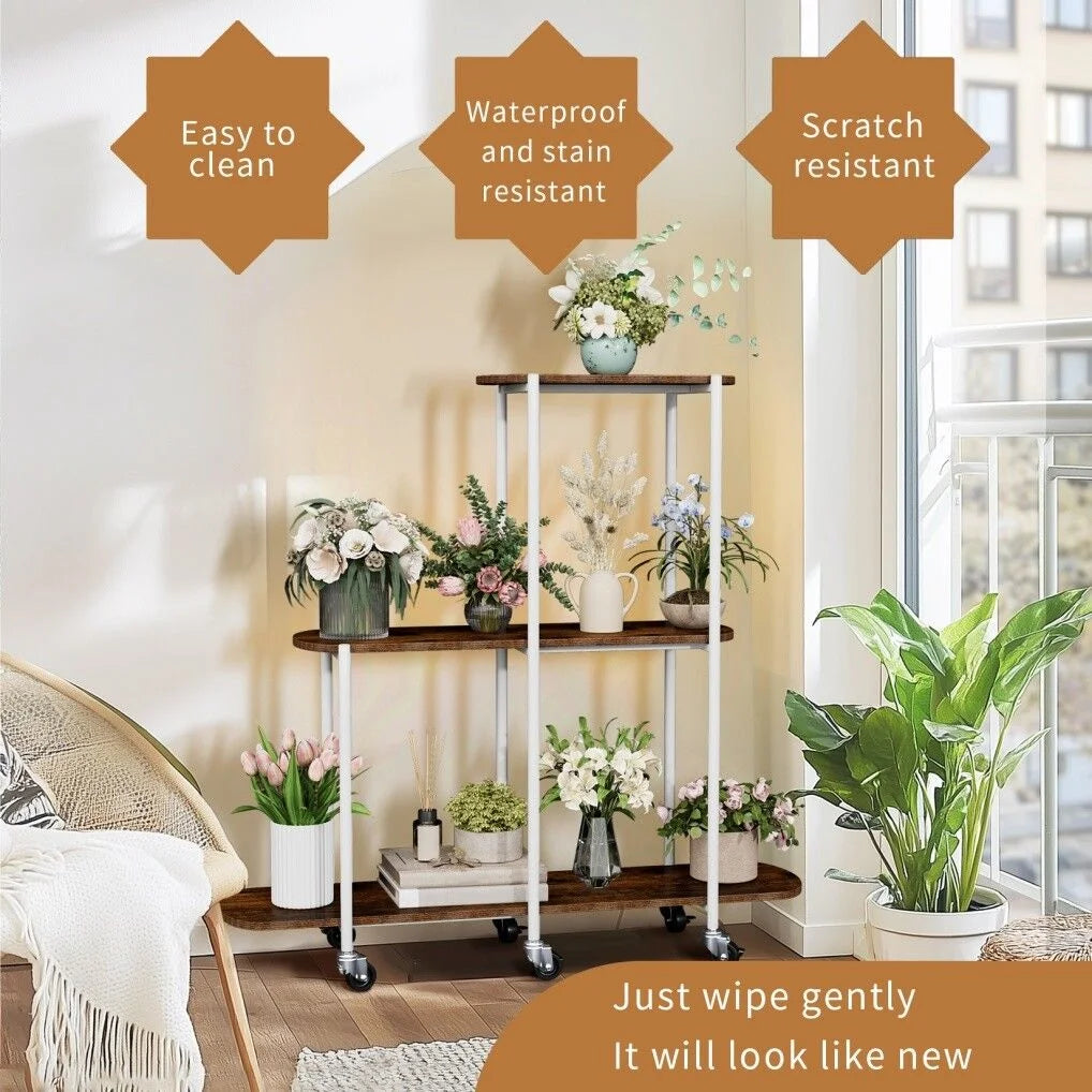 Plant Stand with Wheels Indoor Outdoor Flower Rack Display