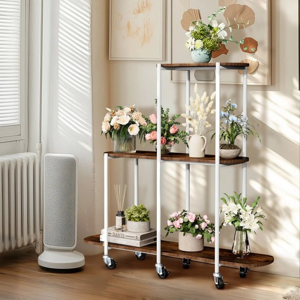 Plant Stand with Wheels Indoor Outdoor Flower Rack Display