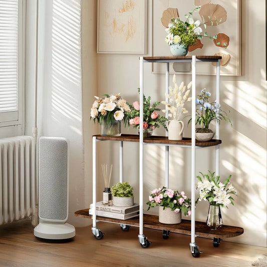 Plant Stand with Wheels Indoor Outdoor Flower Rack Display