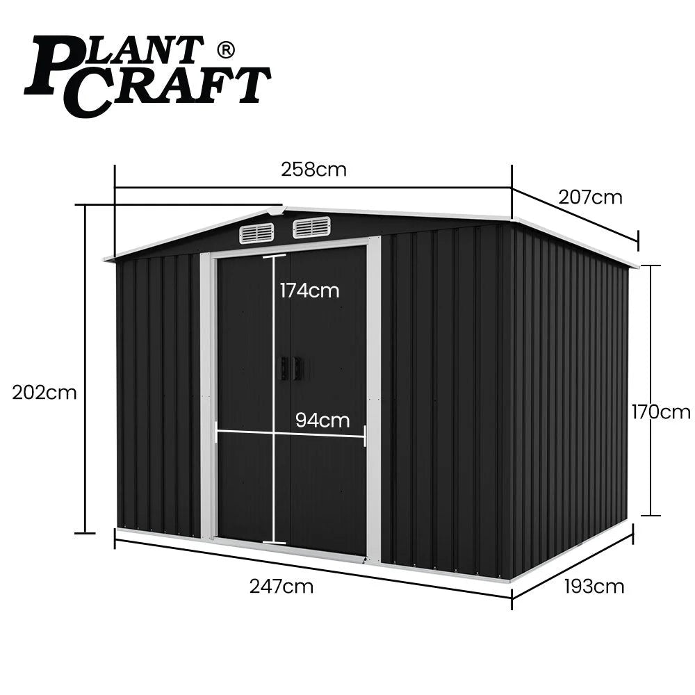 PlantCraft Galvanised Steel Garden Shed 2.58 x 2.07 x 2.02m