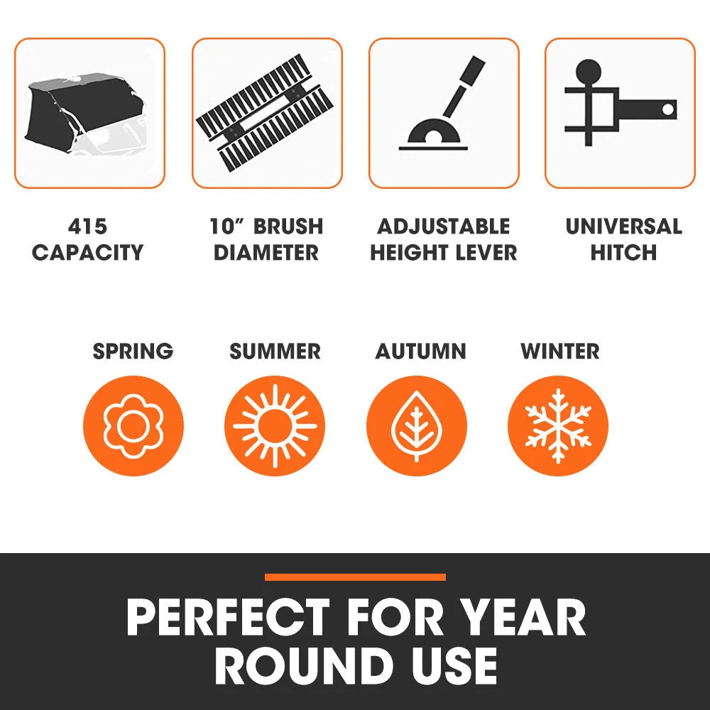 PlantCraft Lawn Sweeper 48’’ Wide Tow Behind Leaf and Grass