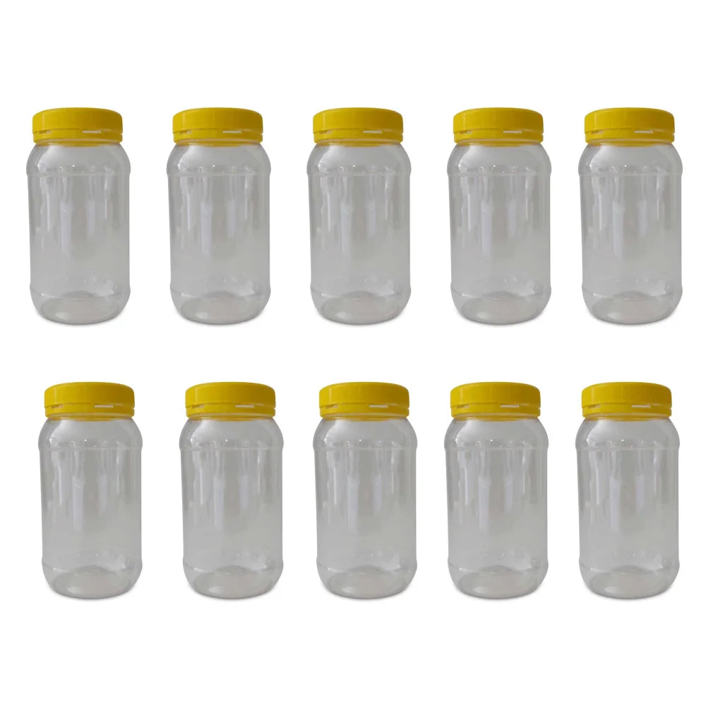 Plastic Honey Jars + Lids 1Kg - 10x Round Clear Food Grade