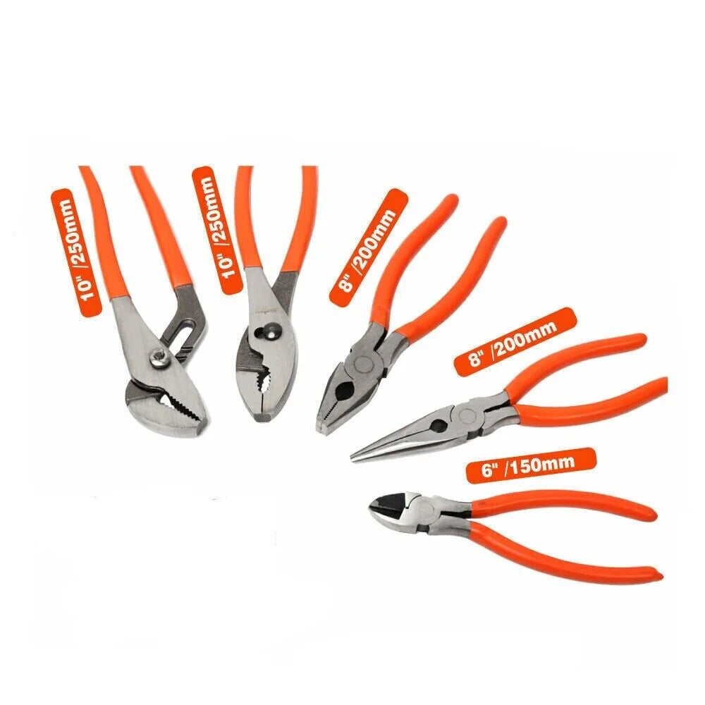 Pliers Set 5Pc Diagonal Linesman Long Nose Groove Joint