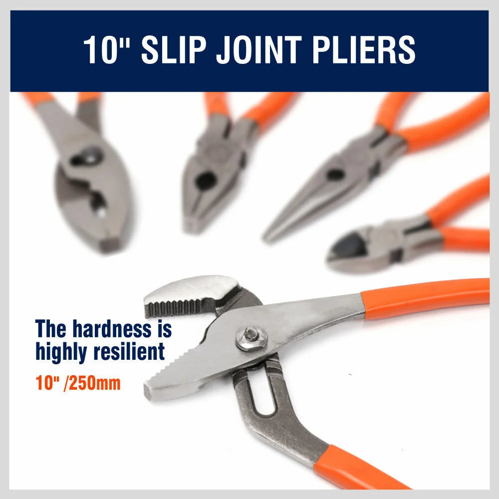 Pliers Set 5Pc Diagonal Linesman Long Nose Groove Joint