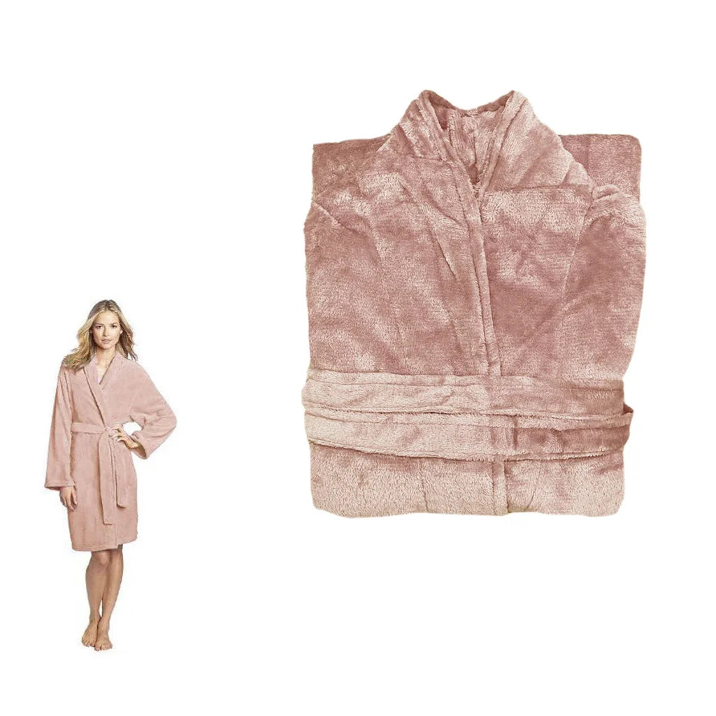 Plush Fleece Bath Robe 190GSM Ultra Soft Dusty Rose M
