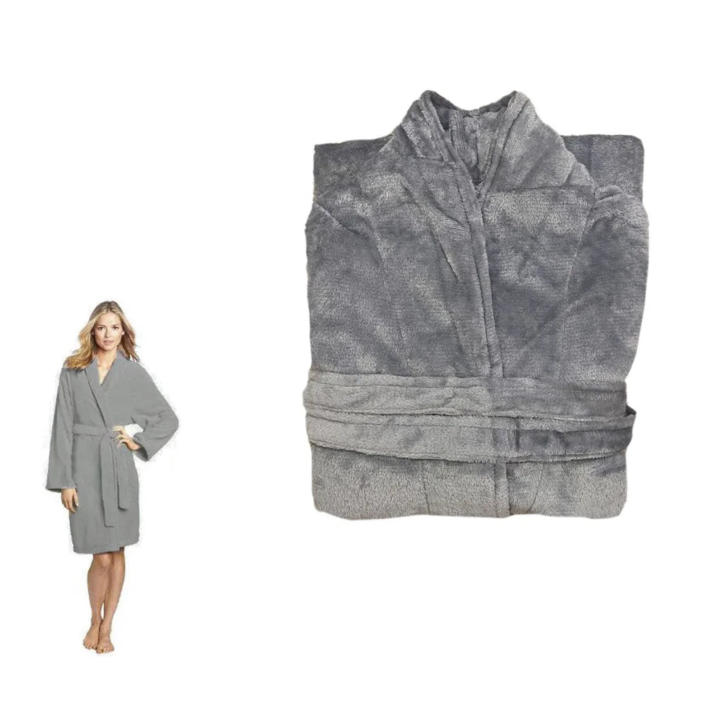 Plush Fleece Bath Robe 190GSM Ultra Soft Grey XL - Home &