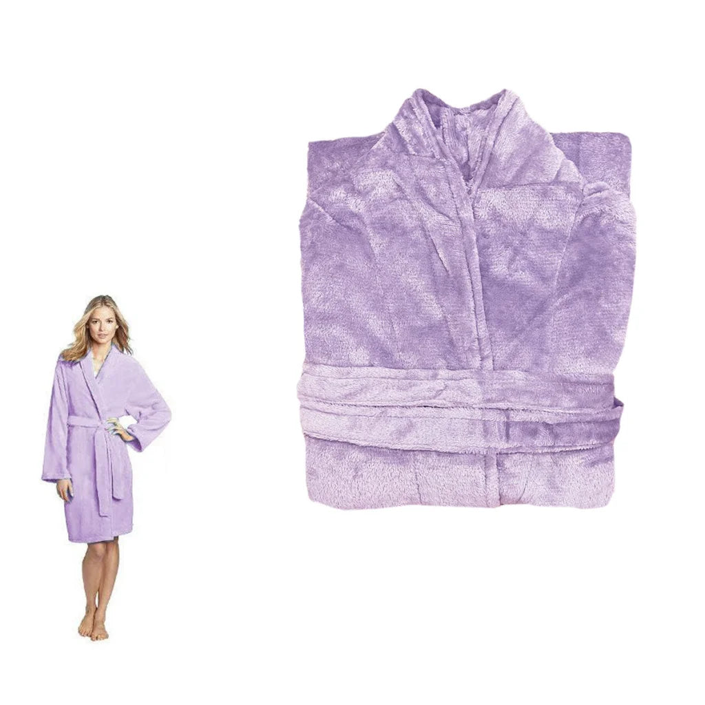Plush Fleece Bath Robe 190gsm Ultra Soft Lilac L Home Garden