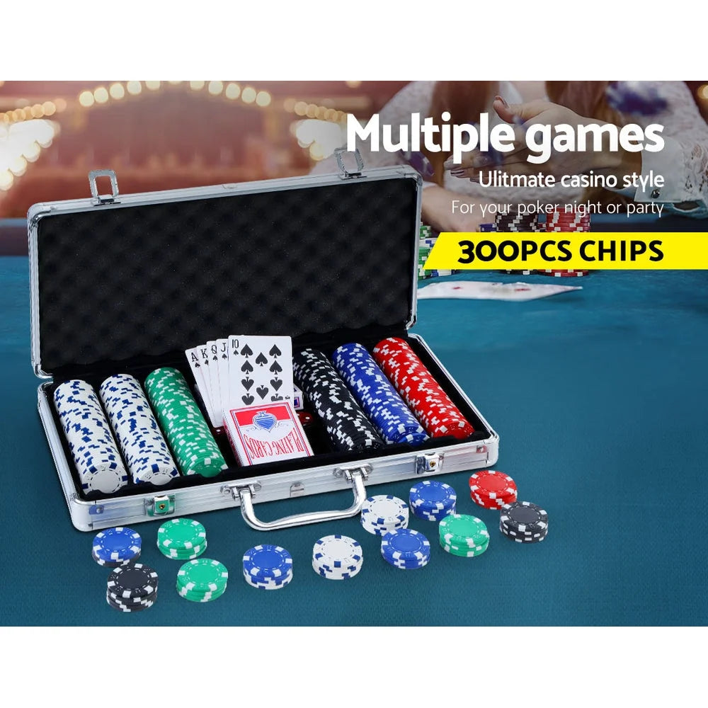 Poker Chip Set 300PC Texas Hold'em Casino Gambling Dice Cards