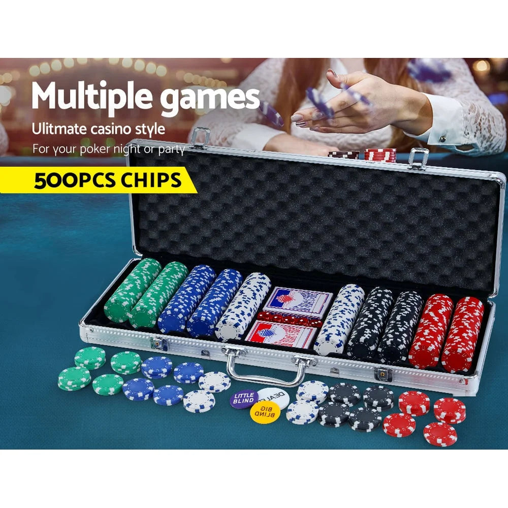 Poker Chip Set 500PC Texas Hold'em Casino Gambling Dice Cards
