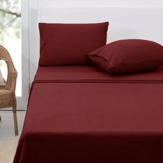 Polar Fleece Sheet Set Double 30cm Wall Burgundy - Artex