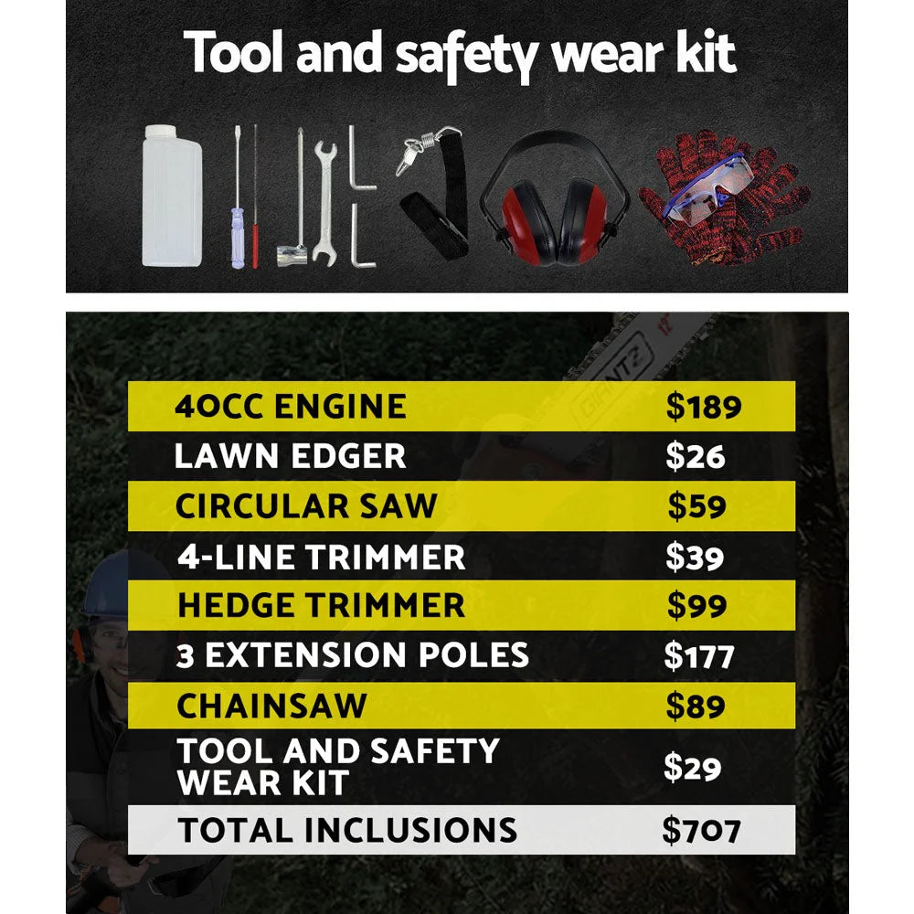 Pole Chainsaw 4-Stroke Brush Cutter Hedge Trimmer Saw Multi