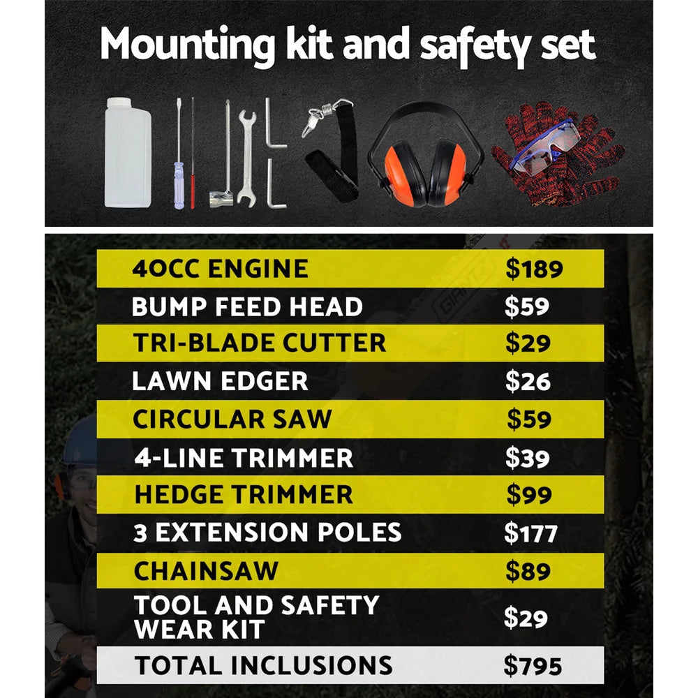 Pole Chainsaw 4-Stroke Hedge Trimmer Brush Cutter Whipper